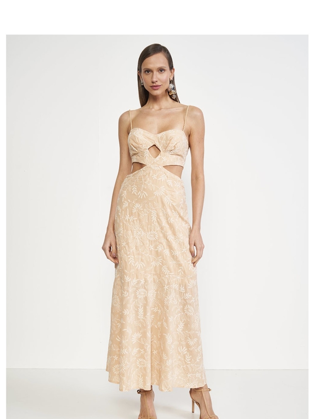 Sleeveless Peach Cutout Maxi Dress with Spaghetti Straps